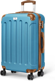 28” Large ABS Hard Shell Checked Luggage 4 Wheel TSA Lock Blue Brown