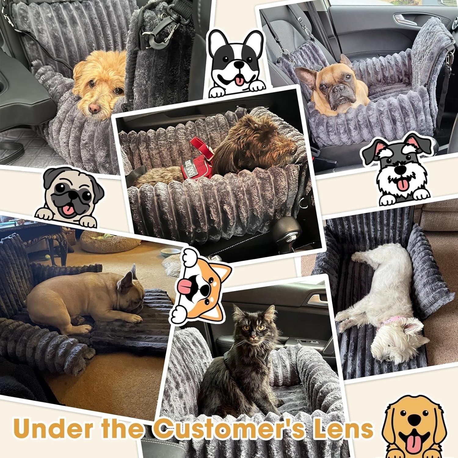 Dog Car Seat Booster Bed Memory Foam Washable Travel Seat Grey