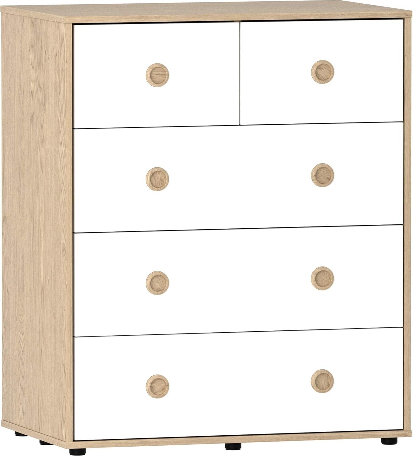 Modern Kids 5-Drawer Chest with Oak Handles – Compact Bedroom Storage