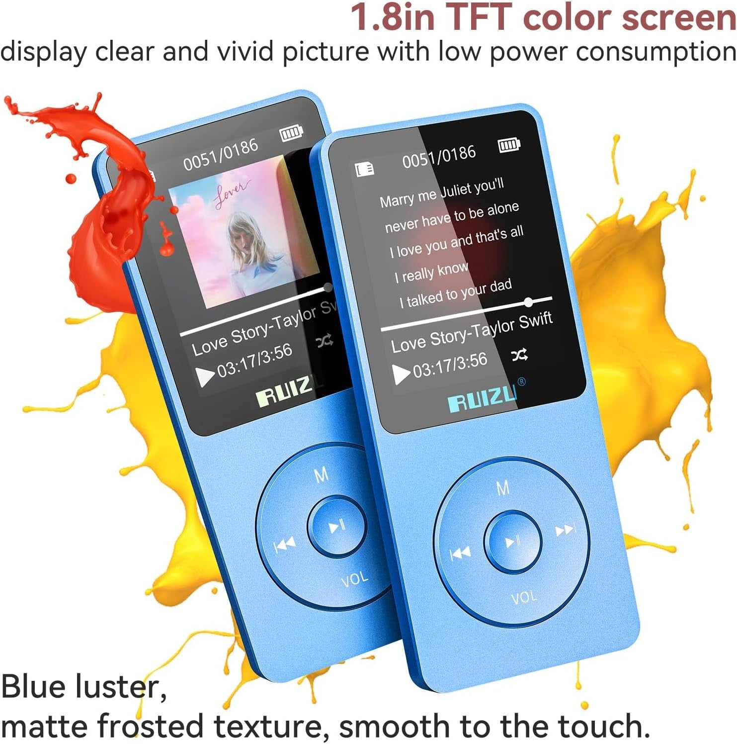 64GB MP3 Player Bluetooth 5.3 80H Battery 1.8" Screen TF 128GB