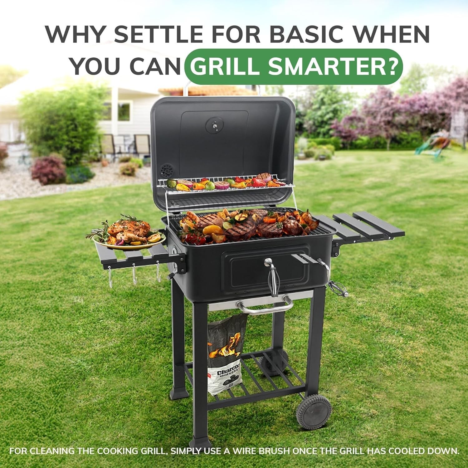 XL Charcoal BBQ Smoker Grill | Adjustable Chimney & Airflow | Dual Side Tables
