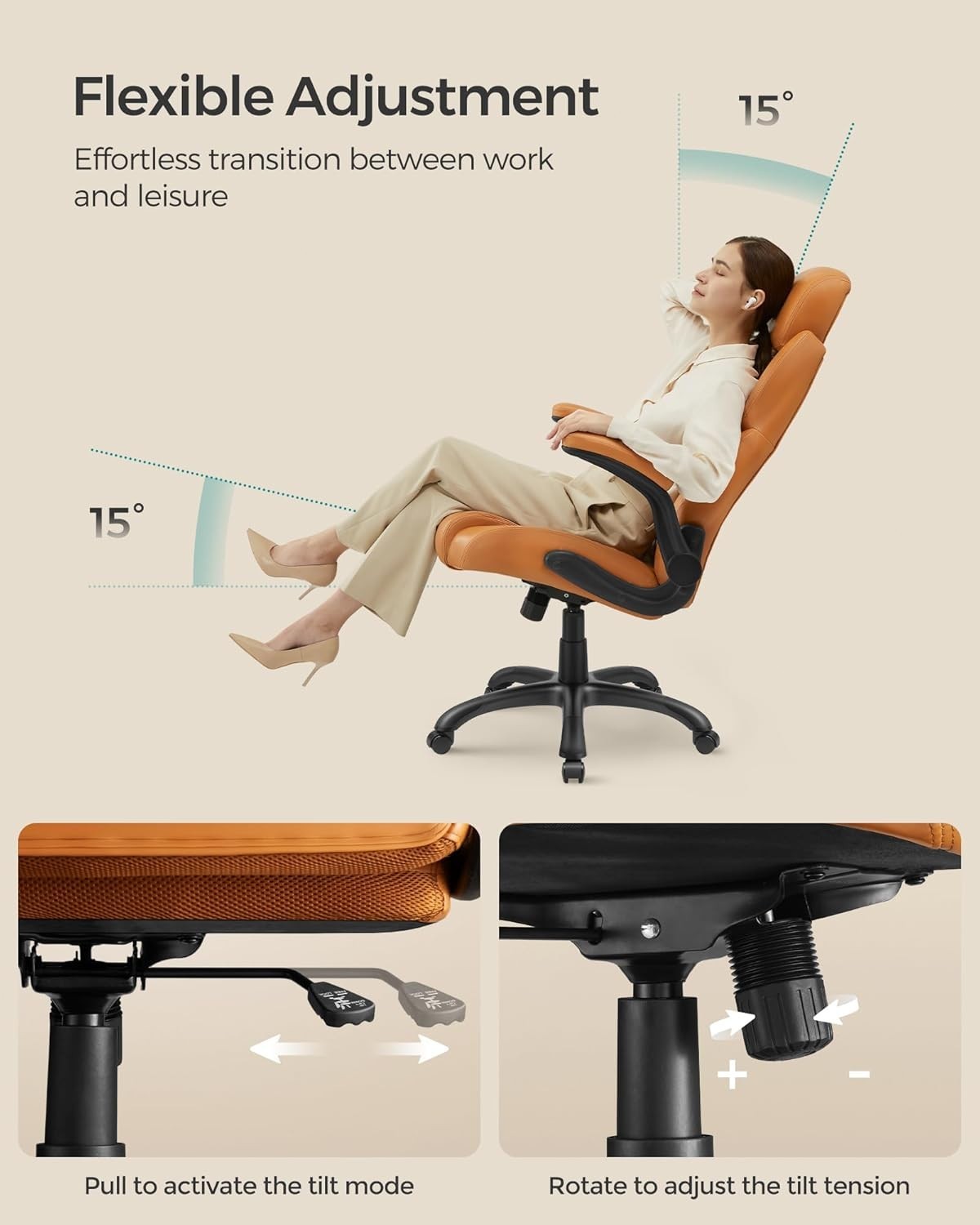 Executive Office Chair Faux Leather Swivel Adjustable Height Tilt Mode 150KG Max