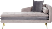 Velvet Chaise Lounge Sofa Beige Tufted Thick Padding | Comfy Right-Hand Seat