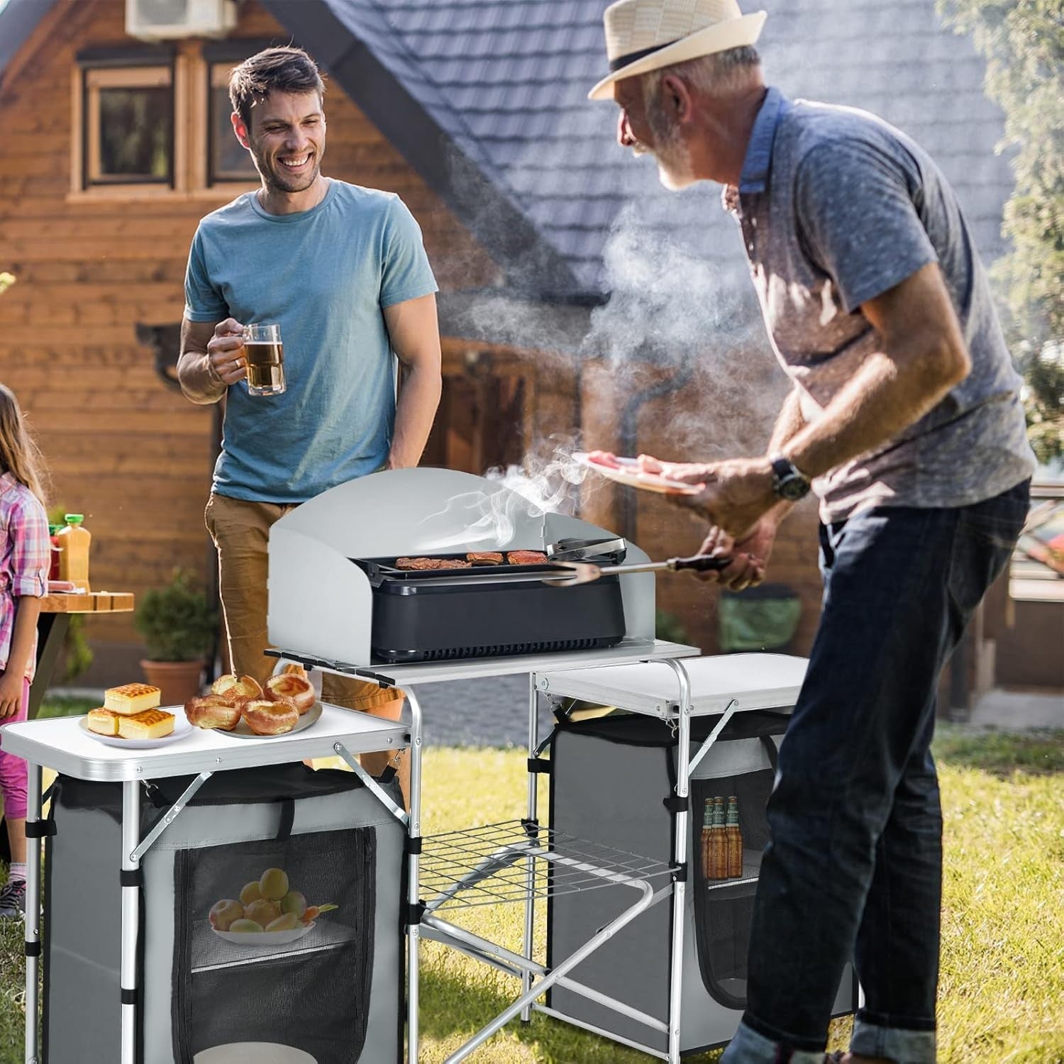 Camping Kitchen Table Outdoor Folding BBQ Cooking Unit 172x48x110cm