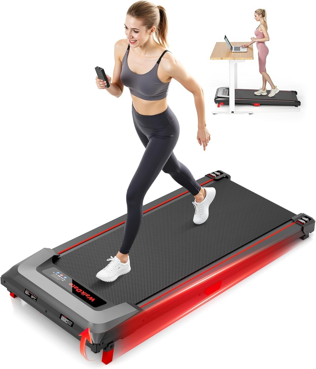 Compact Under Desk Treadmill 5% Incline Low Noise Home Office Fitness