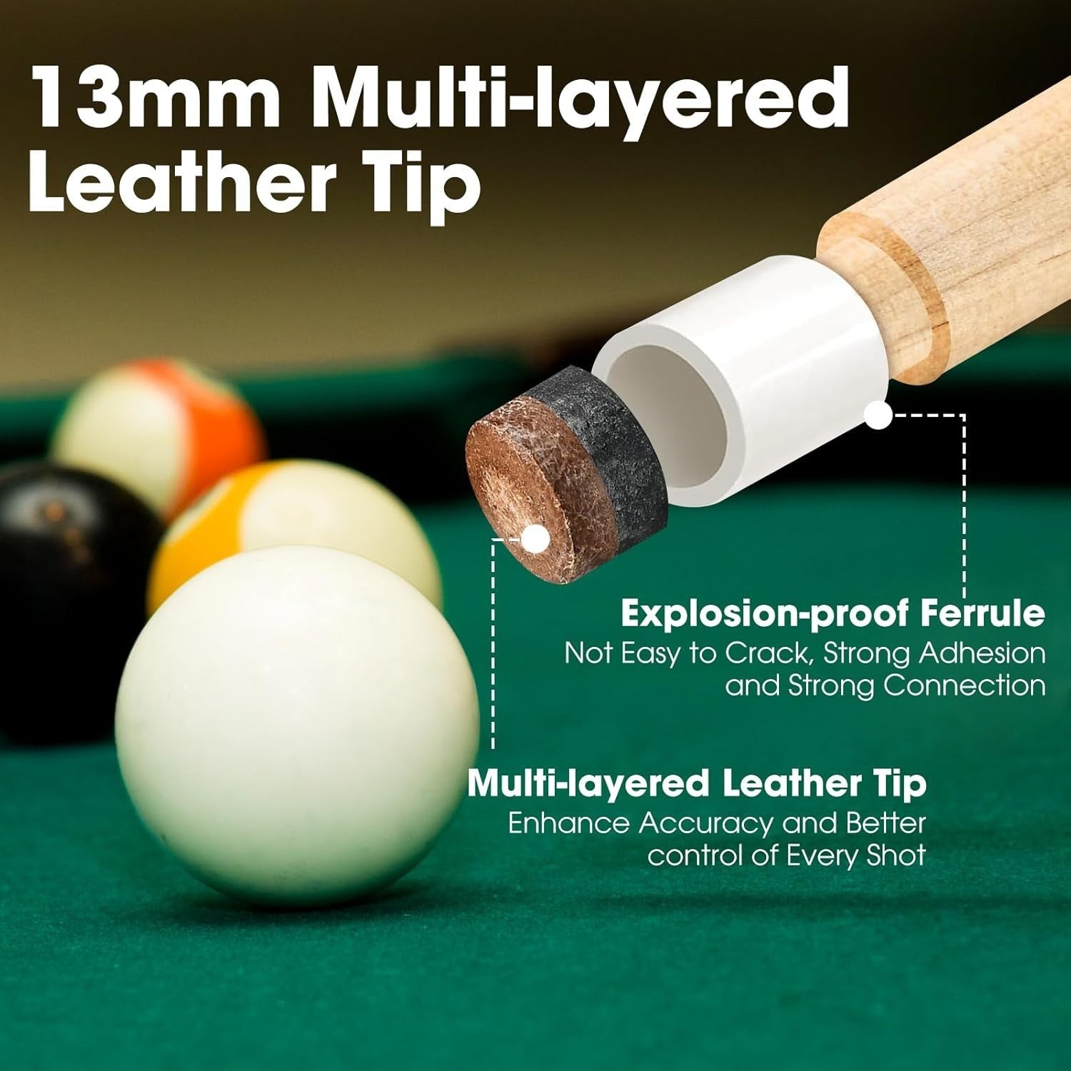 2 Pack Maple Pool Cue Sticks 58 Inch 13mm Tip 18oz 2 Piece Set