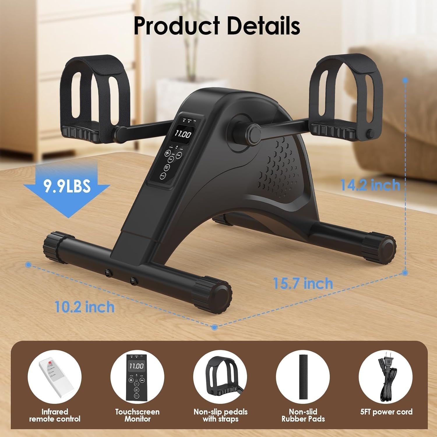 Electric Under Desk Pedal Exerciser 12 Speed Quiet Rehab Trainer