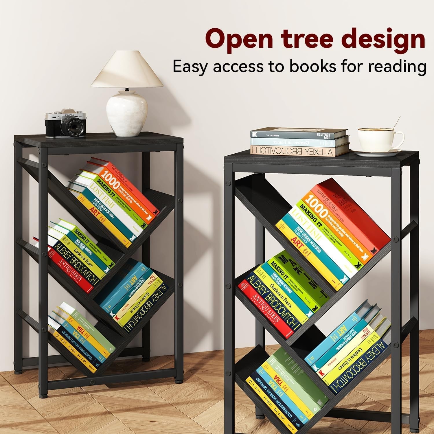 5-Tier Black Tree Bookshelf Small Desktop Storage Organizer Shelf