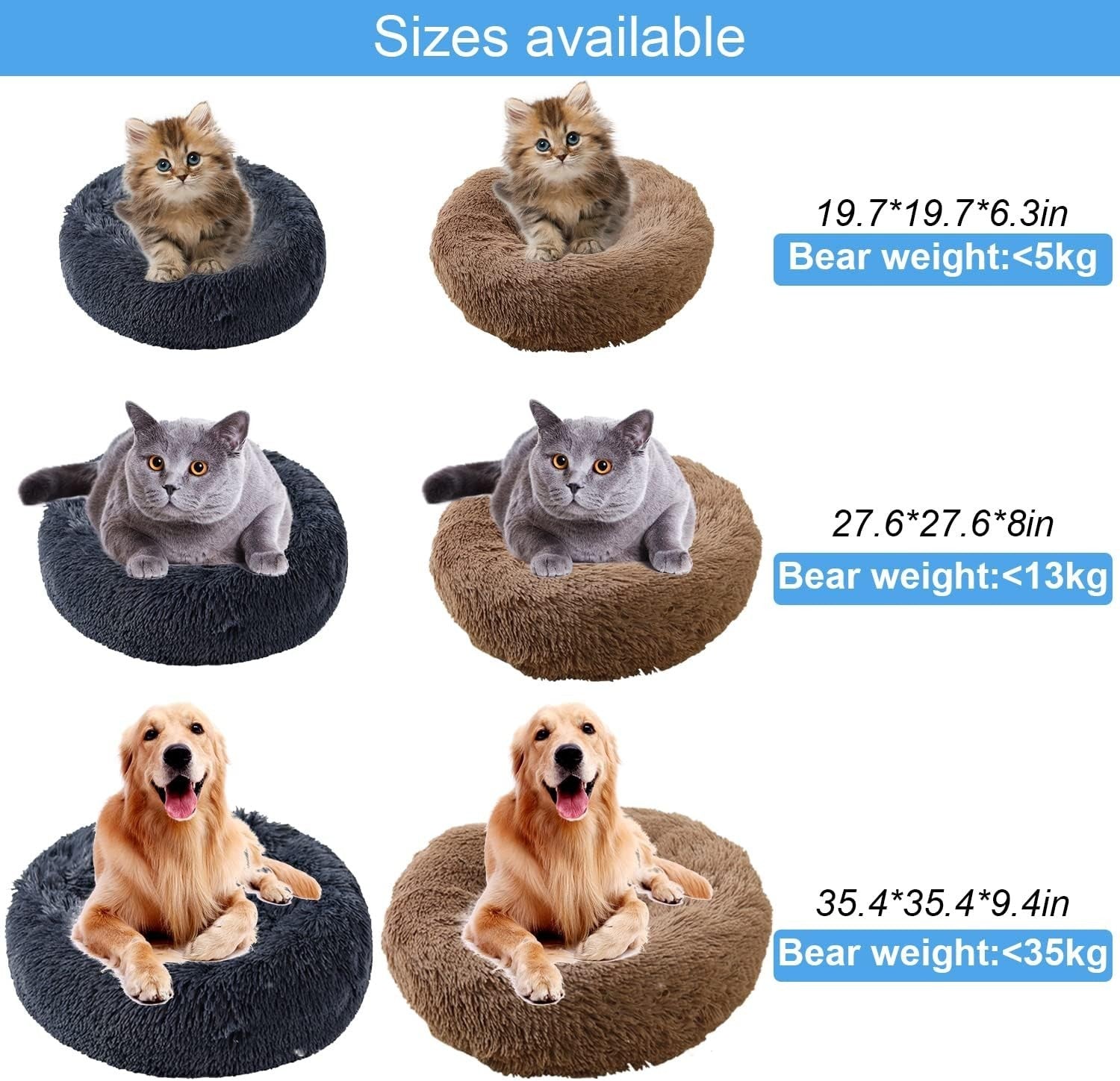 90cm XXL Calming Dog Cat Bed Plush Donut Washable