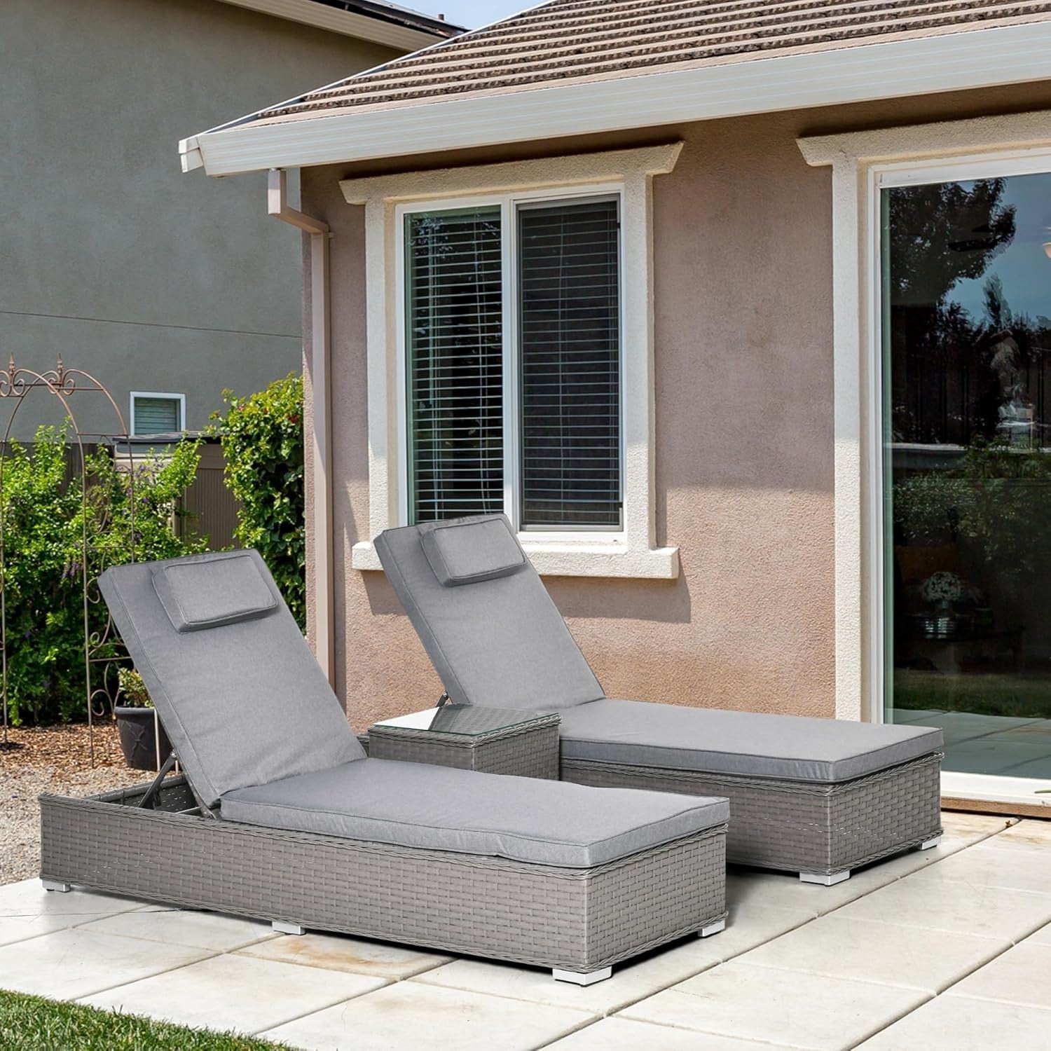 3-Piece Adjustable Rattan Sun Lounger Set with Table & Cushions, Weatherproof