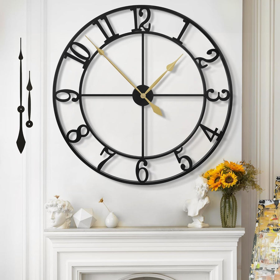 Silent Large Wall Clock 80cm Vintage Metal Non-Ticking Home Office Decor