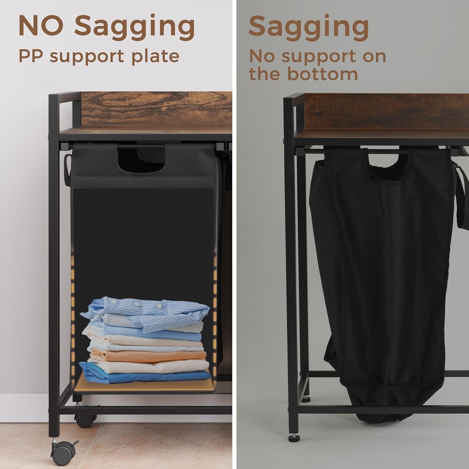 3-Section Laundry Hamper on Wheels with Shelf | 50L Bags | 106cm Storage Unit