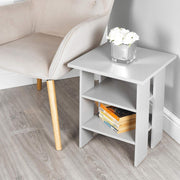 Modern 2-Tier Grey Wooden Side Table – Compact End Table with Storage
