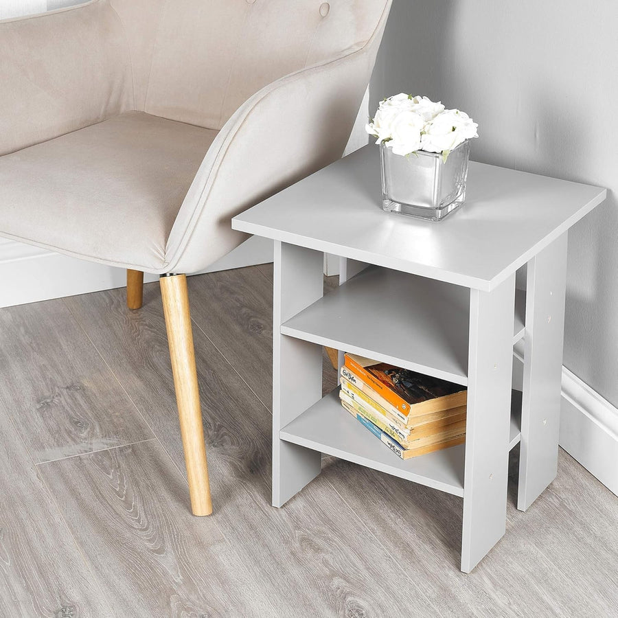 Modern 2-Tier Grey Wooden Side Table – Compact End Table with Storage