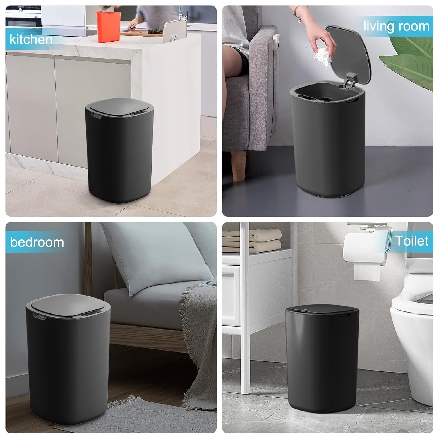 12L Automatic Bathroom Bin Motion Sensor Slim Black