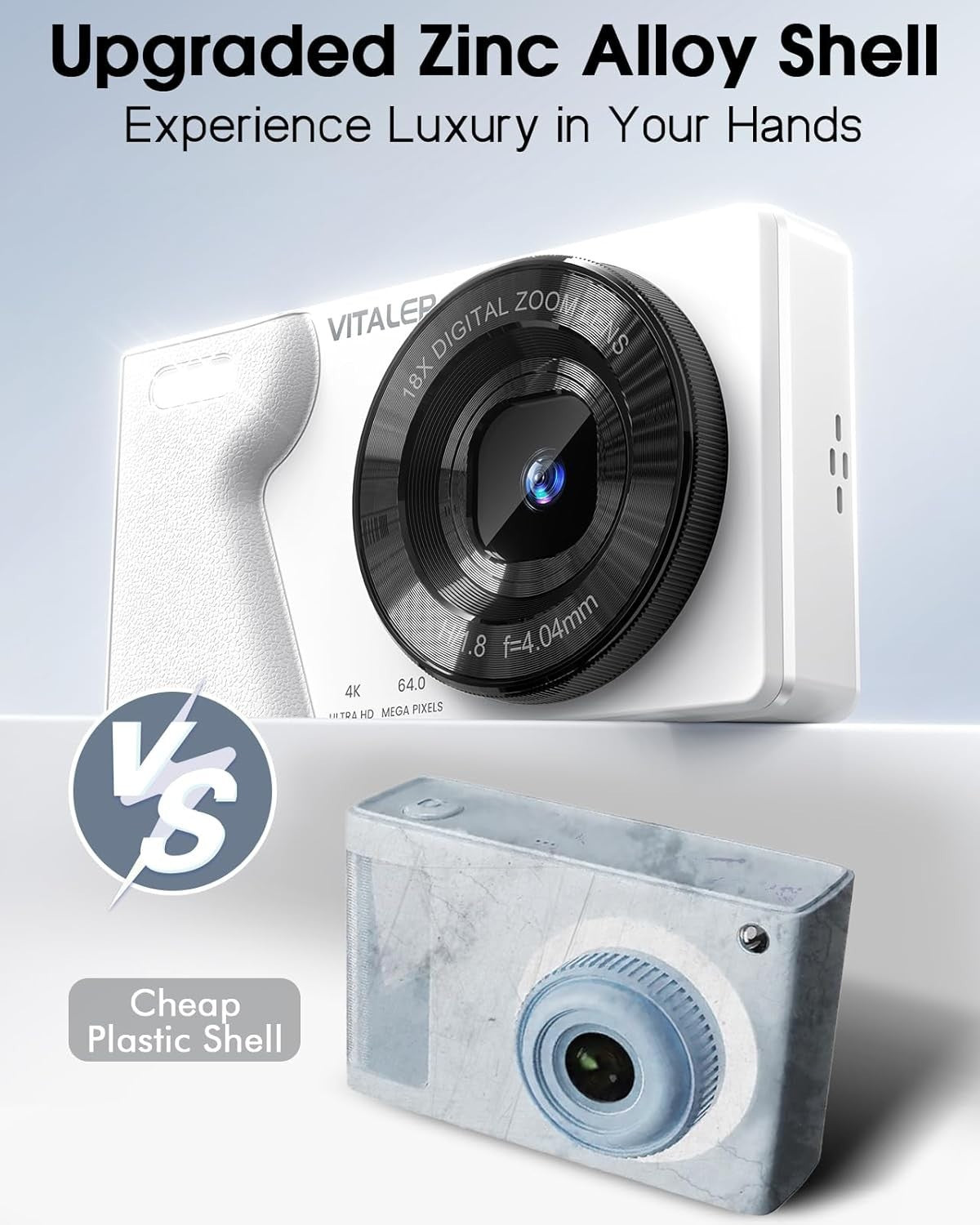 4K 64MP Digital Camera Dual Lens 18X Zoom Compact White Camera