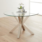 Round Glass Dining Table 120cm Modern Grey Starburst Metal Base