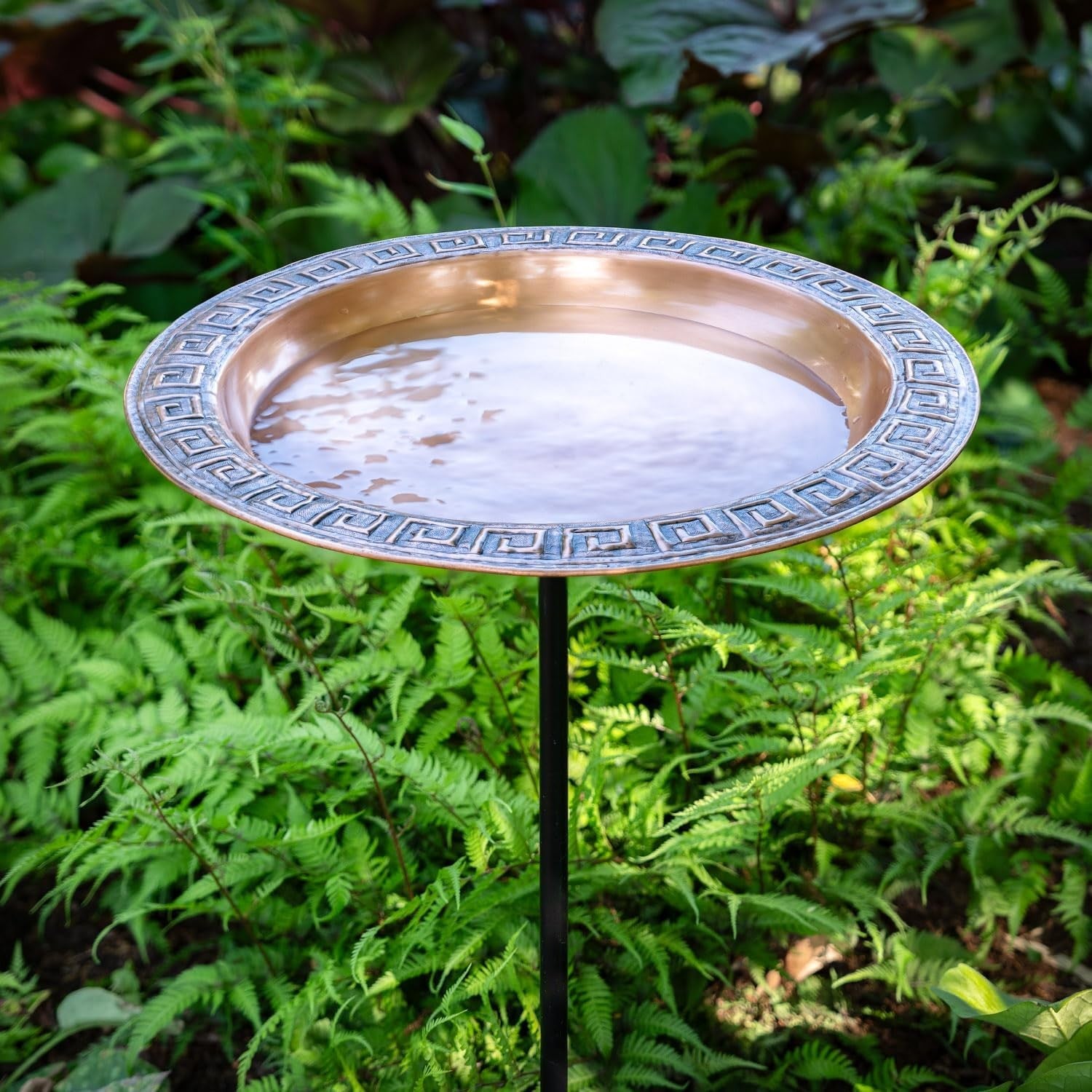 Greek Design Copper Bird Bath | 18" Large Garden Bowl with Metal Stand
