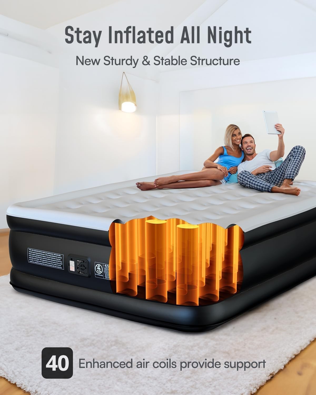King Size Inflatable Air Mattress – Built-In Pump, 3 Min Fast Inflation, 46cm Co