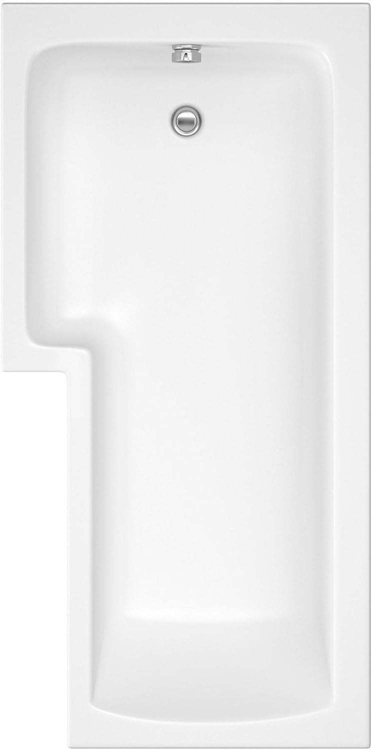 1600x850mm Left-Hand L-Shaped Shower Bath with Glass Shower Screen Acrylic