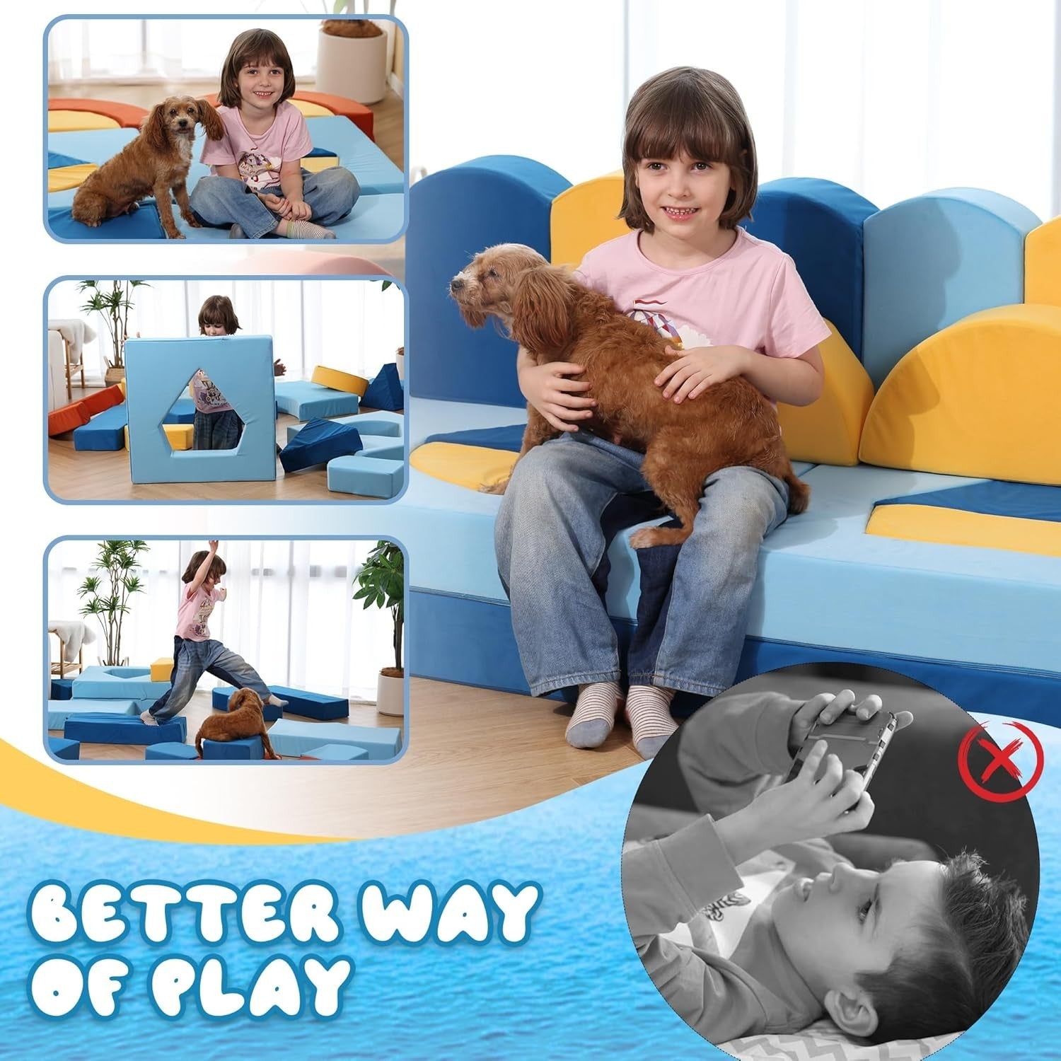 22-Piece Modular Kids Play Couch Sofa Bed Ocean Theme Durable Soft Foam