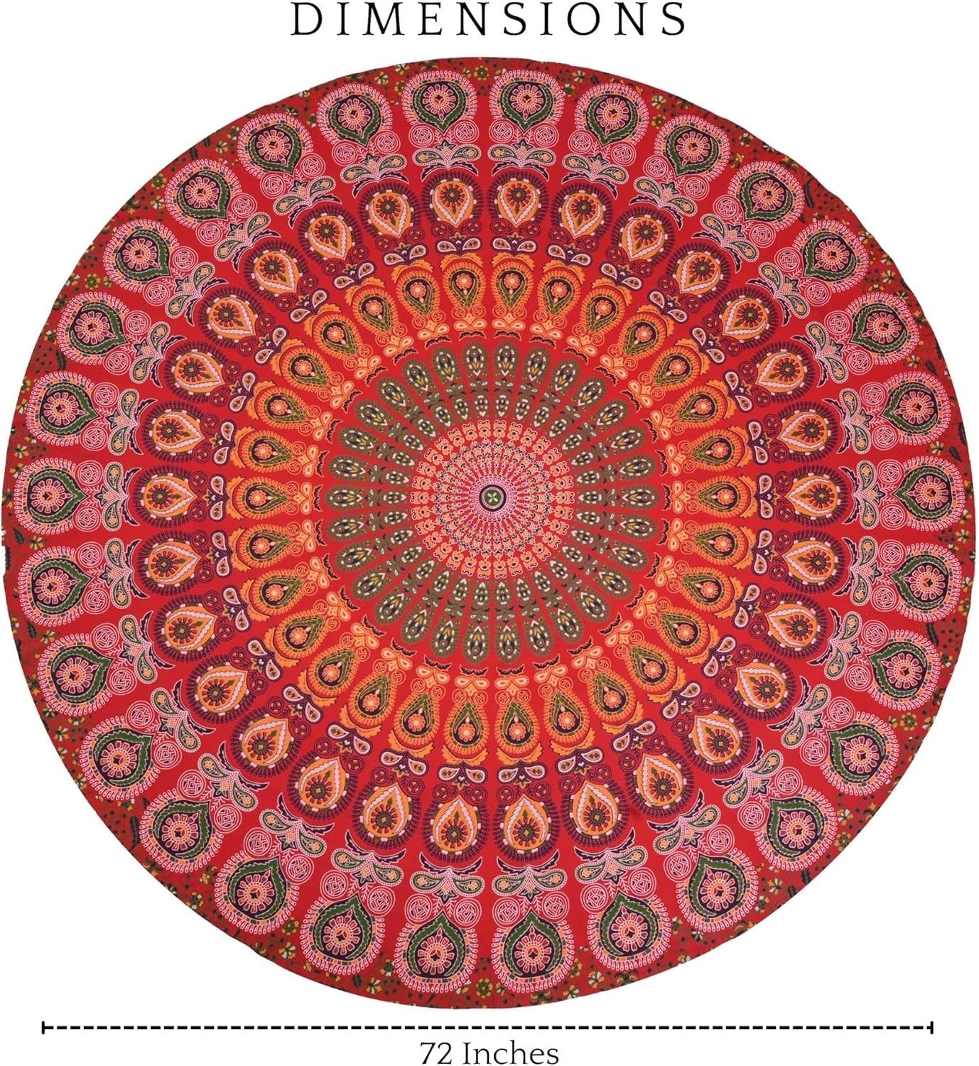 Round Peacock Mandala Tapestry 72in Boho Wall Hanging Cotton