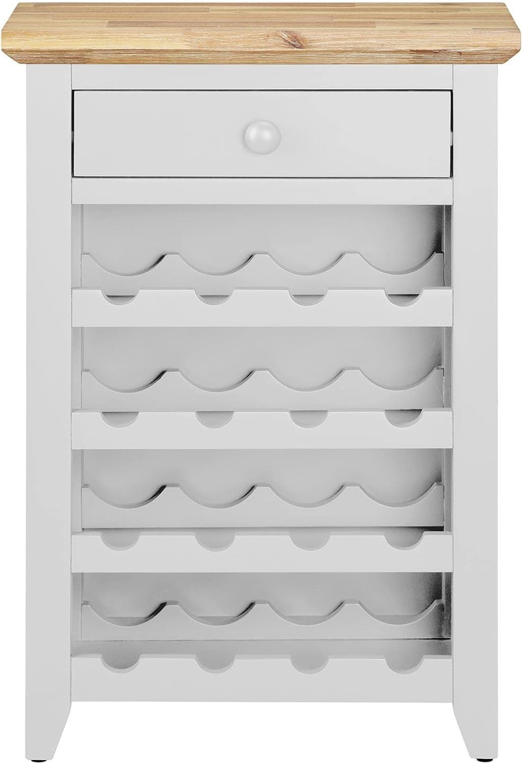 White Wine Rack Side Cabinet with Drawer | Holds 16 Bottles | Solid Wood Console