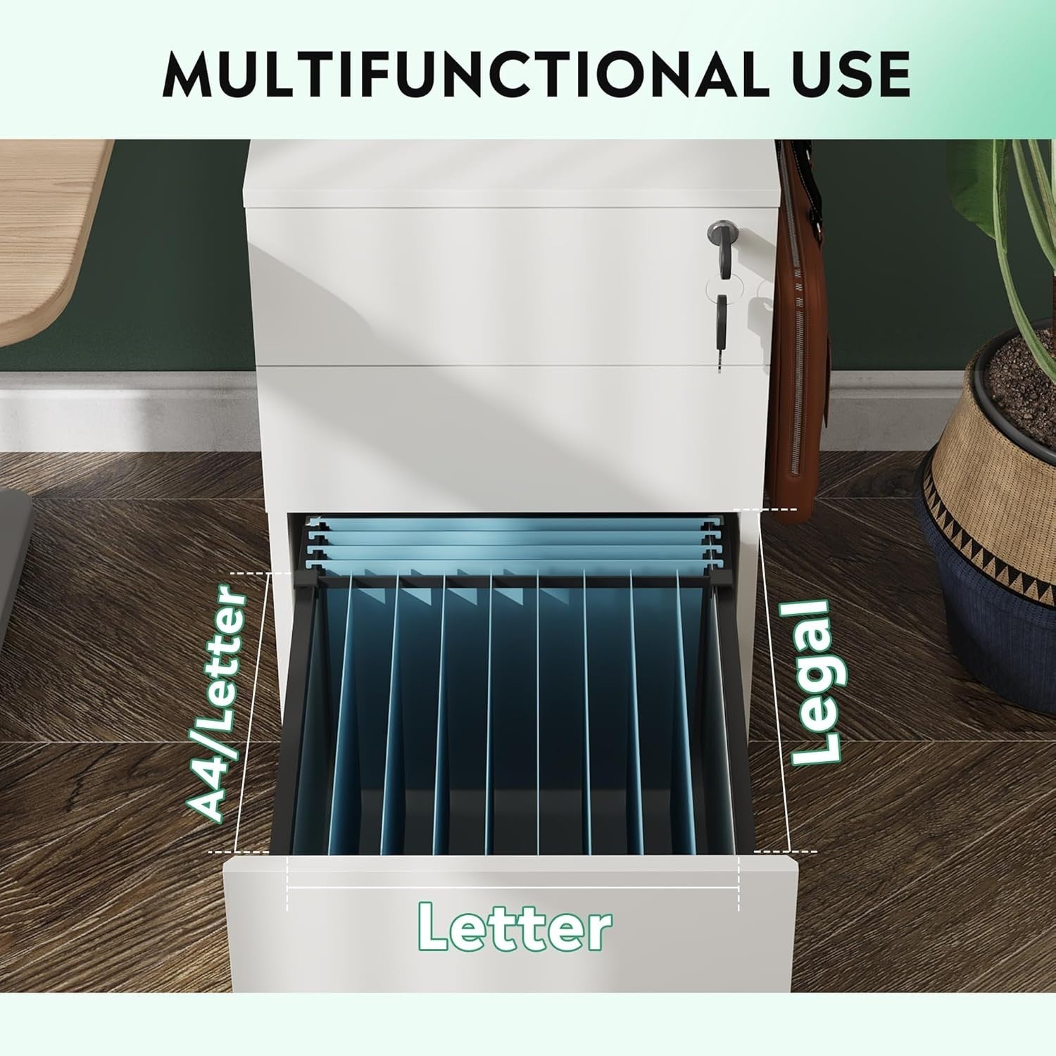 White 3 Drawer Lockable Filing Cabinet on Wheels – A4 Home Office Storage Unit