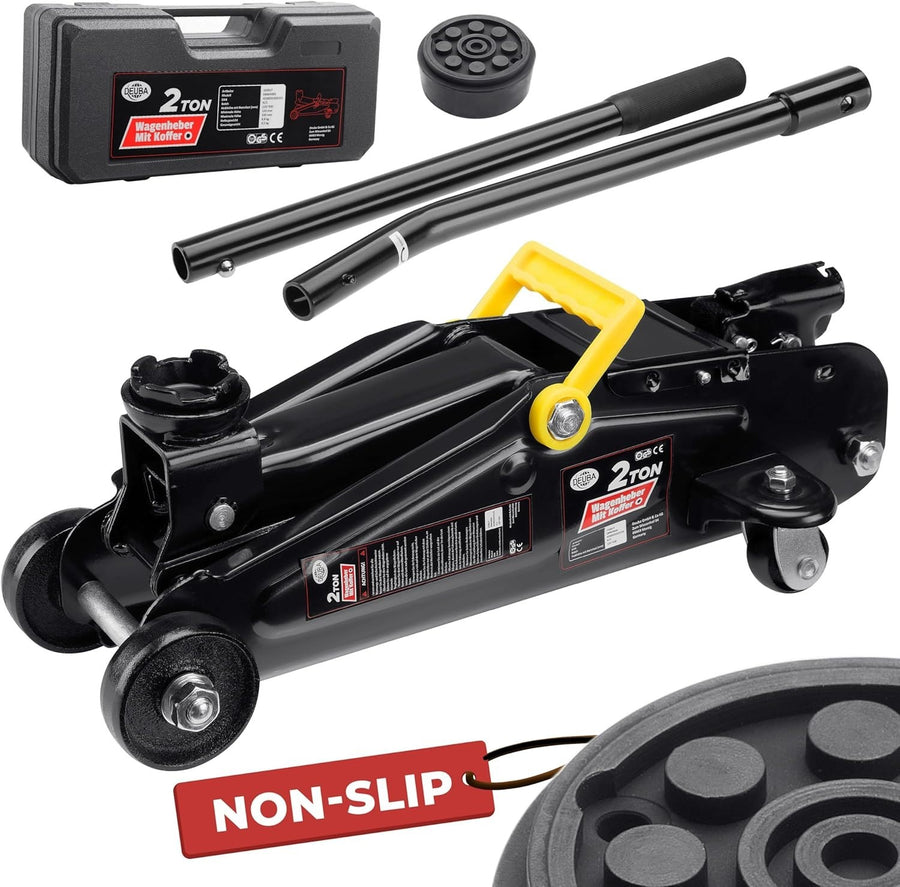 2 Ton Hydraulic Trolley Jack 135–330mm w/ Case Rubber Pad Heavy Duty Black