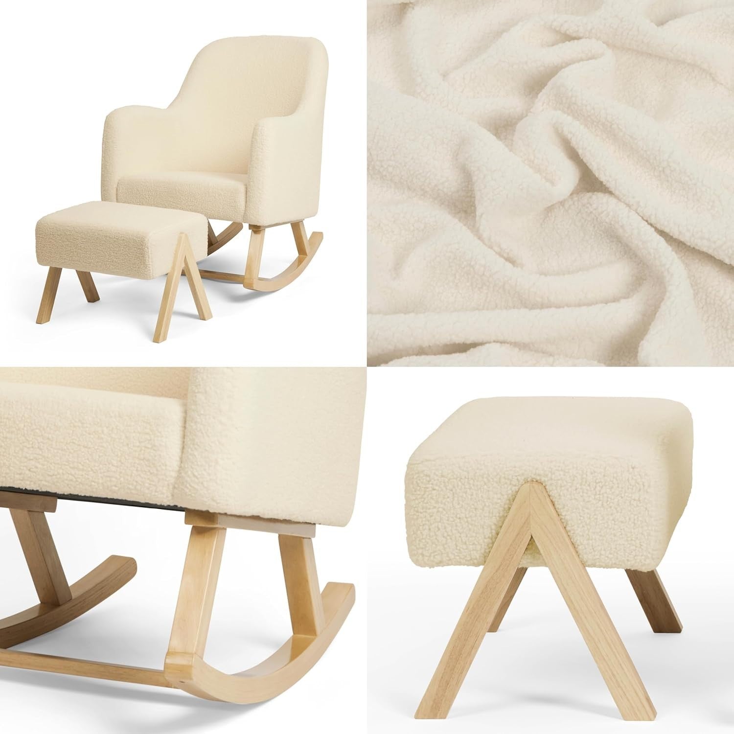 Cozy Nursery Rocking Chair with Footstool Fleece Fabric High Back Support