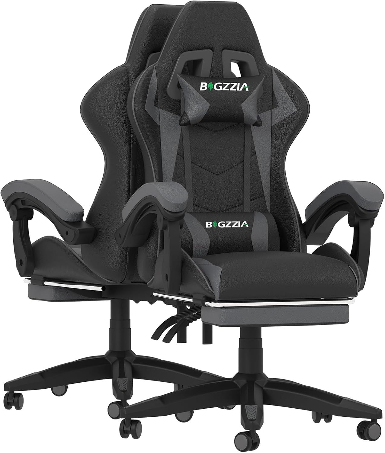 Gaming Chair PC Racing Seat LED Lights Faux Leather Recliner Ergonomic Grey