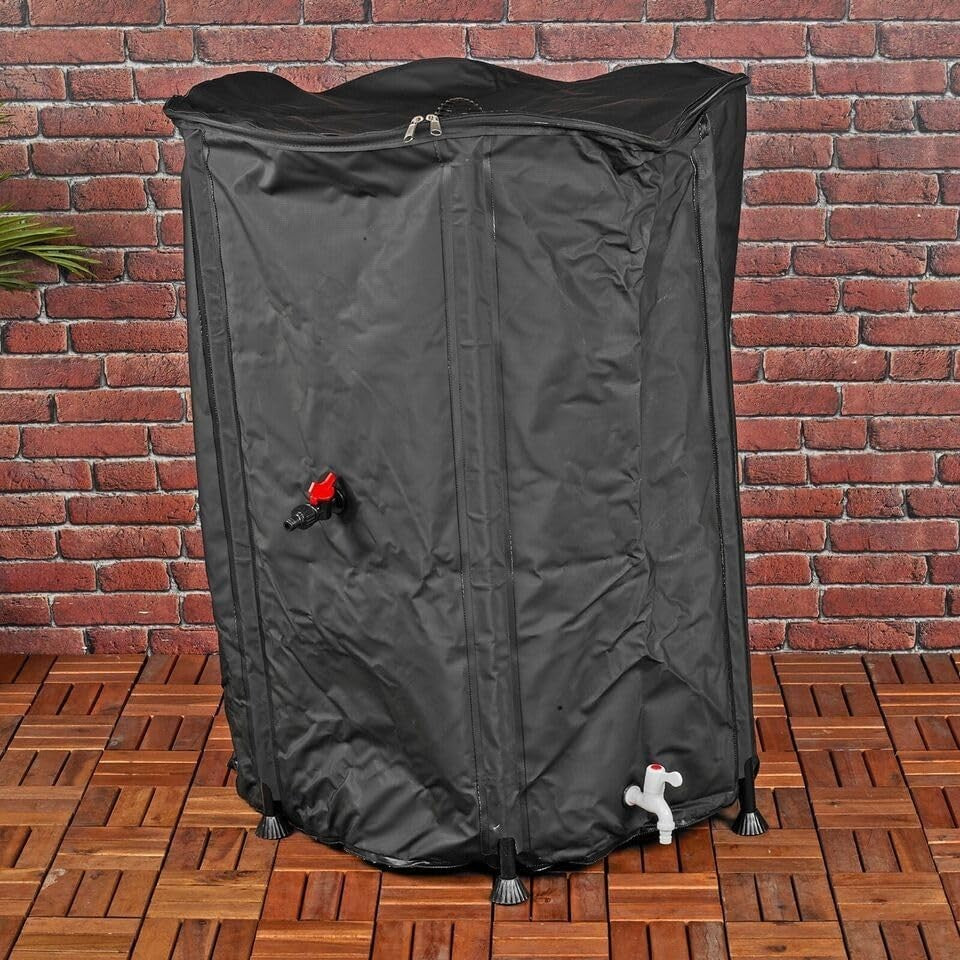 500L Black Collapsible Rainwater Barrel with Tap Foldable Outdoor Water