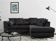 Black Velvet Corner Sofa RH ✨ 3-4 Seater L Shape with Chrome Feet