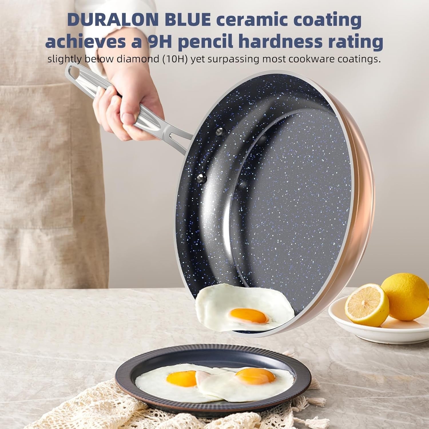 12pcs Blue Ceramic Induction Cookware Set Non Stick Pots & Pans Dishwasher Safe