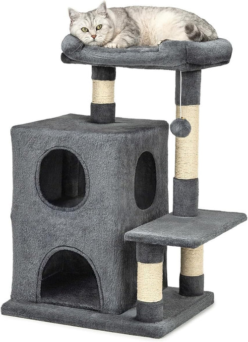 Cat Tree with 2 Condos Scratching Posts Plush Perch 80cm Dark Grey