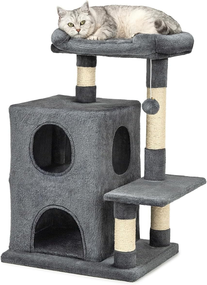 Cat Tree with 2 Condos Scratching Posts Plush Perch 80cm Dark Grey