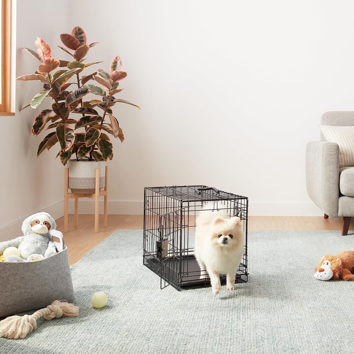 Extra Small Foldable Double Door Metal Dog Crate Cage with Tray 56cm