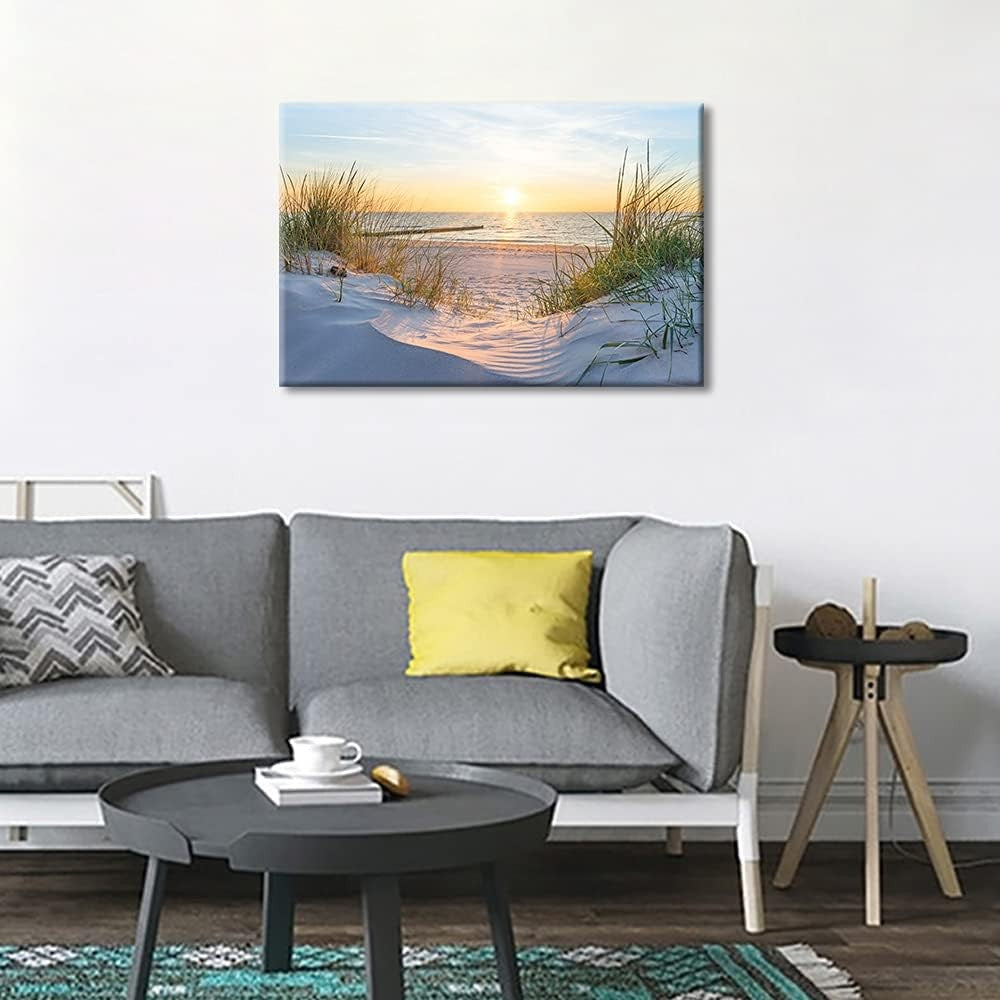 Framed Beach Sunrise Canvas Wall Art 30x20cm Seaside Print