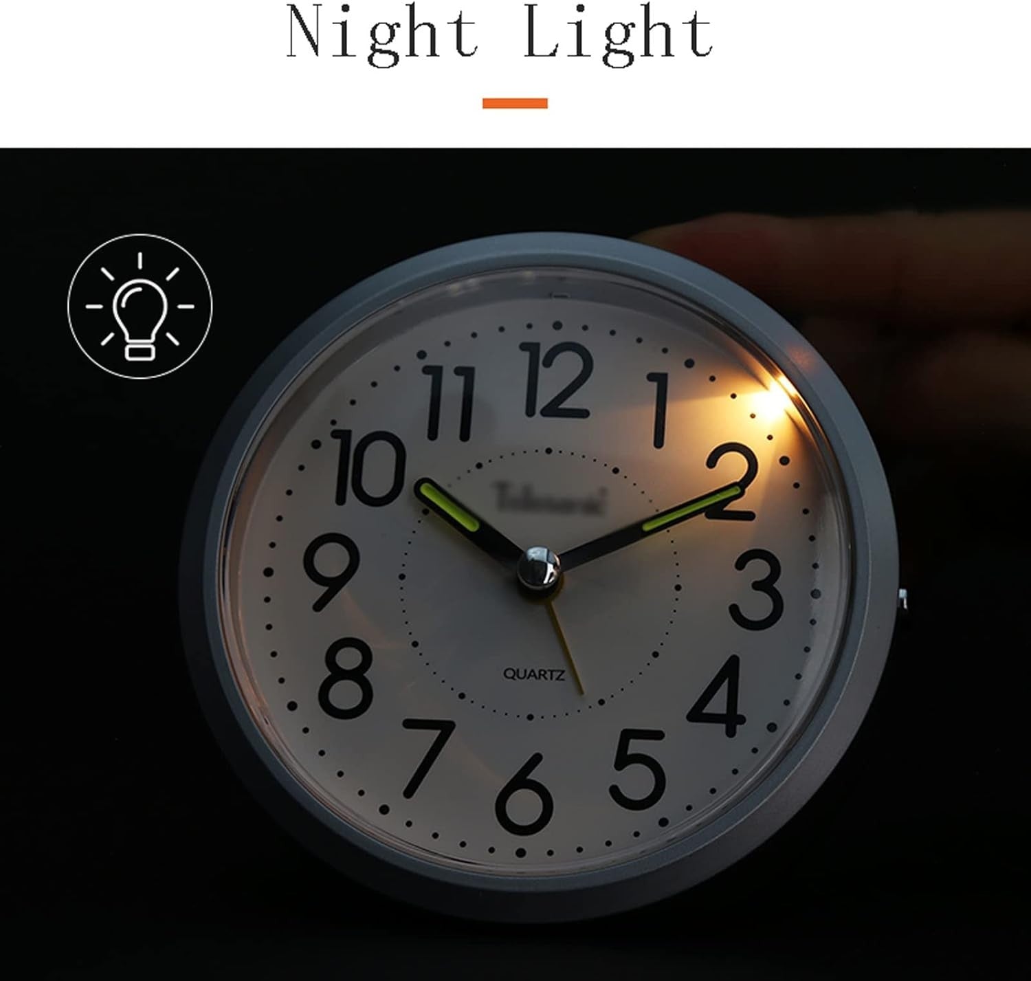 Silent Alarm Clock 4 Inch Non Ticking Night Light Battery Heavy Sleepers