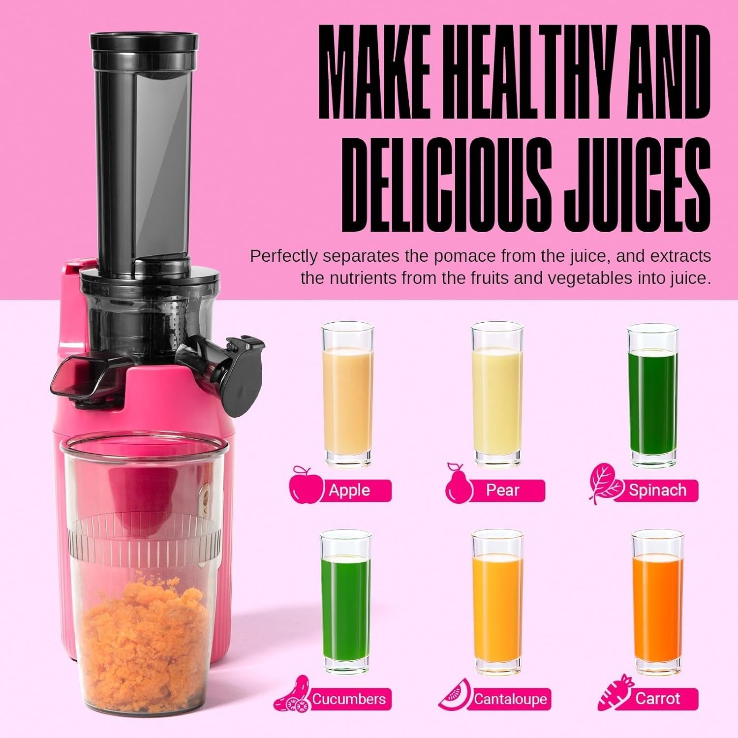 Mini Cold Press Juicer Slow Masticating 60RPM Compact Portable