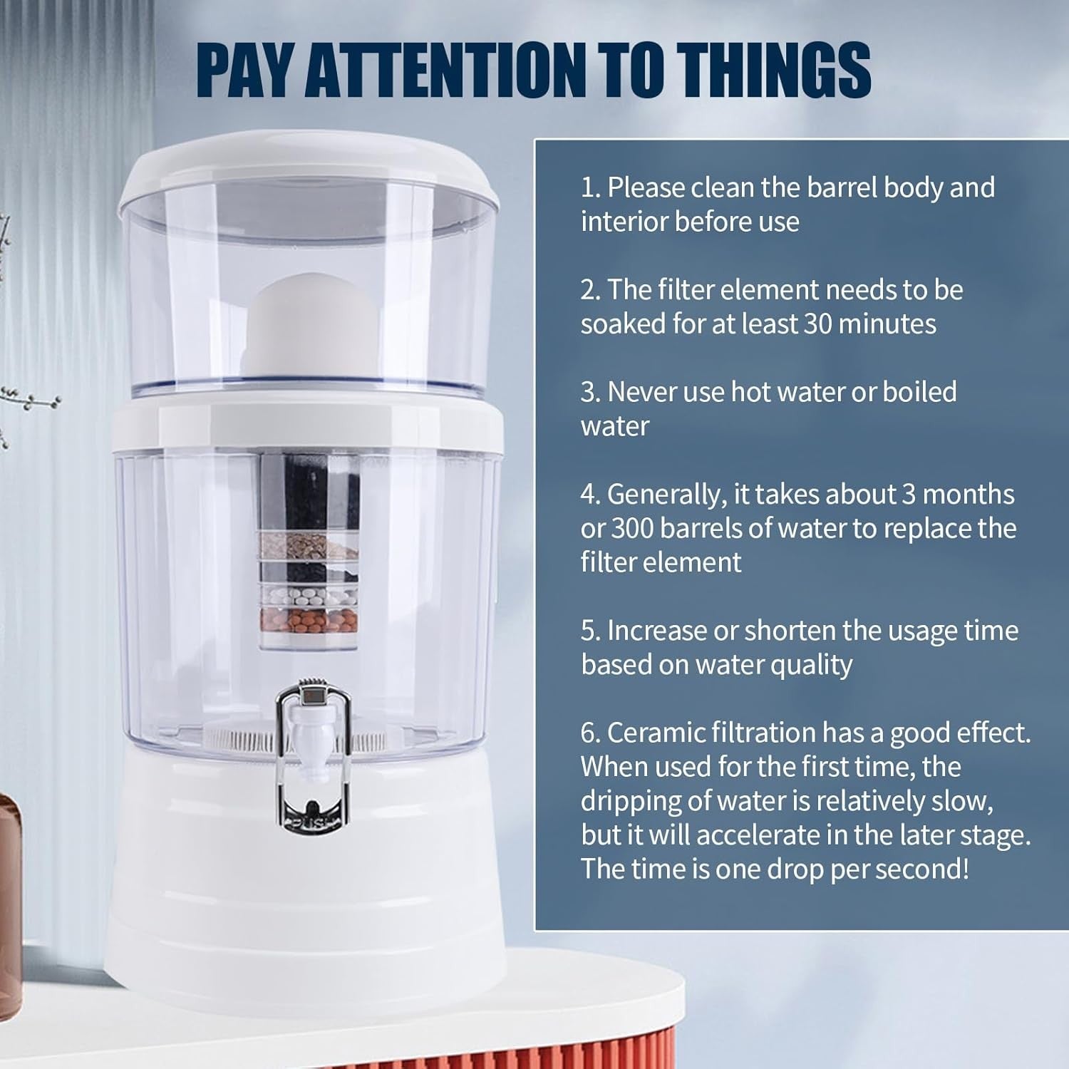 16L Countertop Water Filter Dispenser Large Capacity Tap Water Purifier