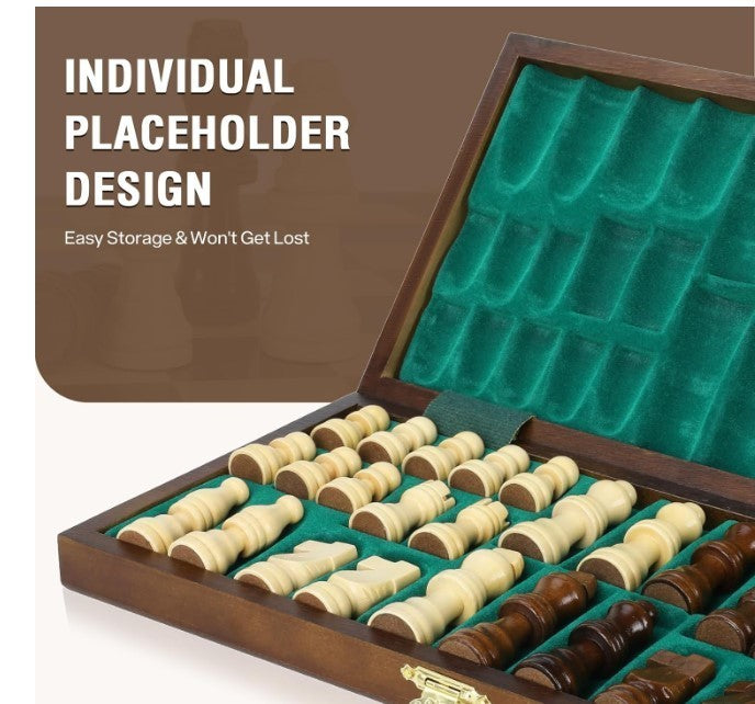 Luxury Wooden Magnetic Chess Set | 30x30cm Folding Board with Extra Queens