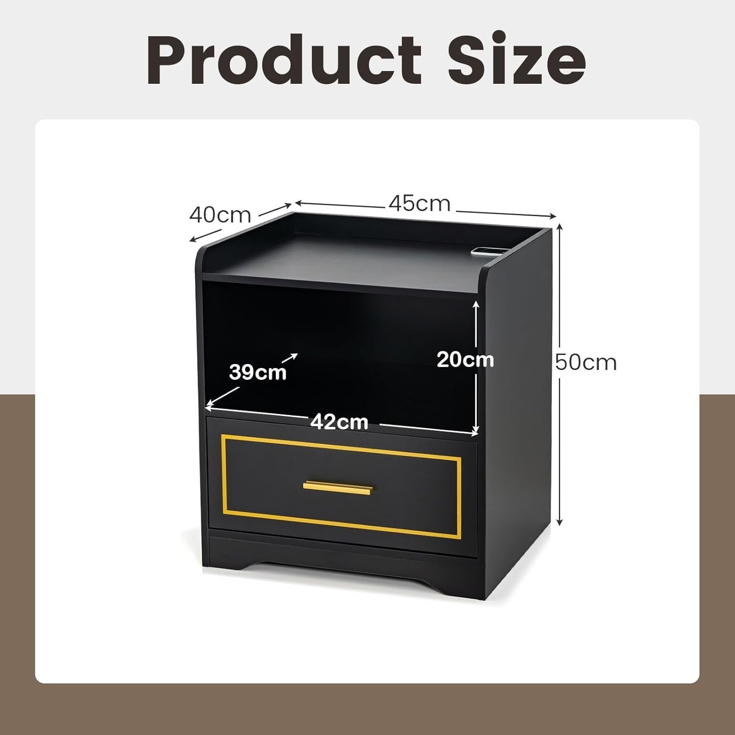 Set of 2 Black LED Bedside Tables with USB Charging & Drawer | Smart Nightstands