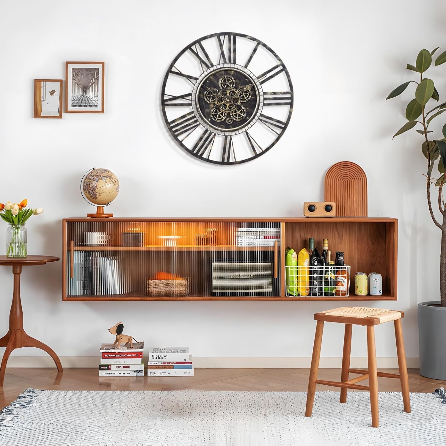 Large 20" Industrial Steampunk Gear Wall Clock | Vintage Brass Roman Numerals