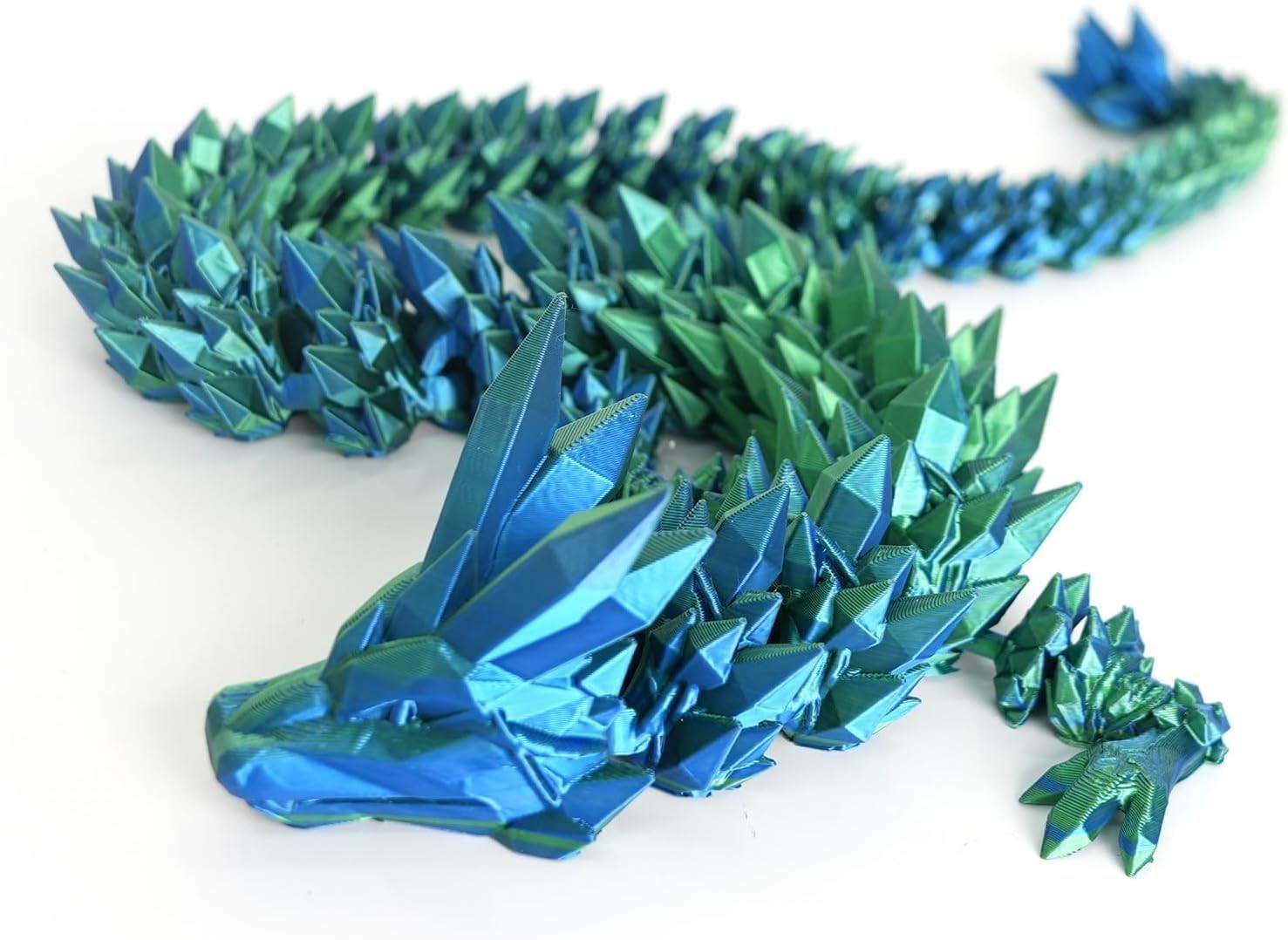 24in Green-Blue Pearly 3D Printed Dragon Articulated Fantasy Fidget Toy