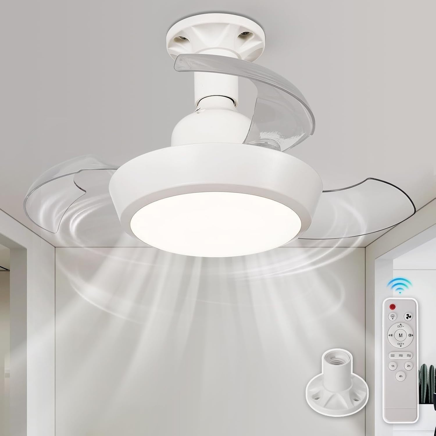 HARPER LIVING Small Ceiling Fan with Lights, 3 Retractable Blades, 30W