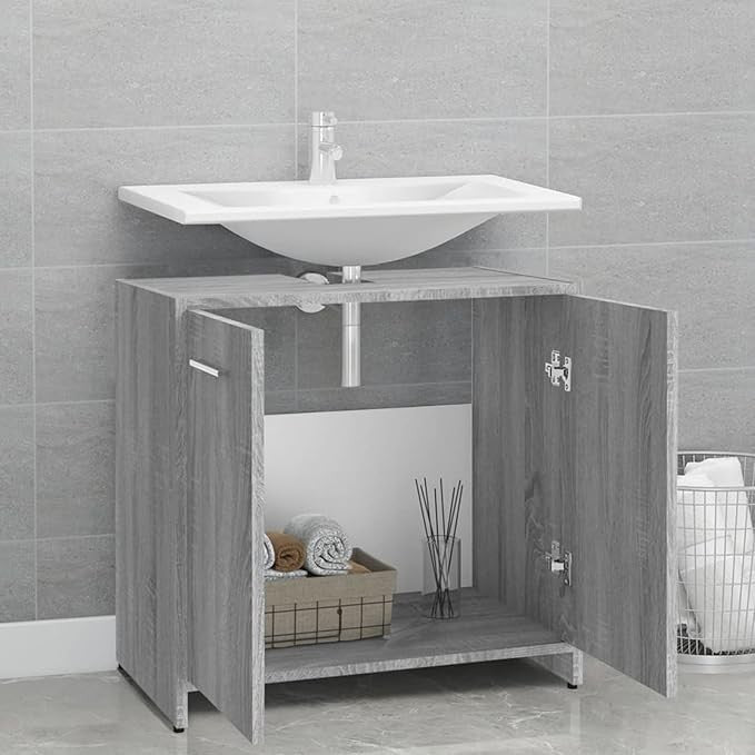 Grey Sonoma Bathroom Sink Cabinet 60x33x60cm Modern Vanity Storage Unit