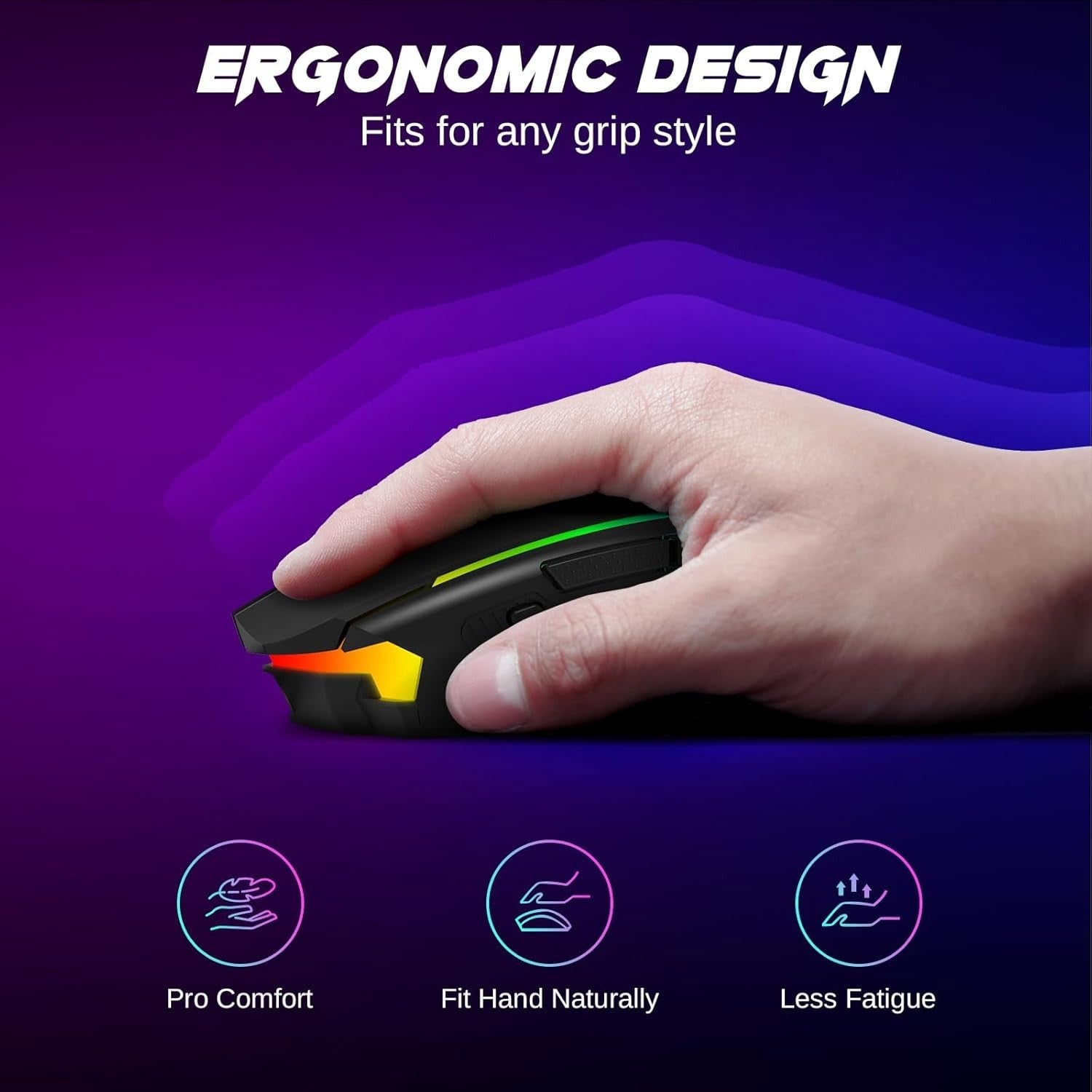 Wireless Gaming Mouse 12000 DPI RGB 9 Buttons Tri-Mode Rechargeable
