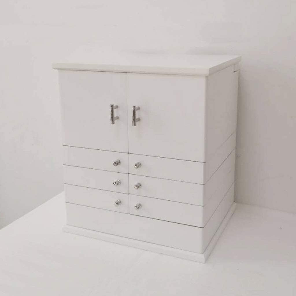 White Wooden Jewelry Box with Mirror Lid 5 Layer Large Organizer Case