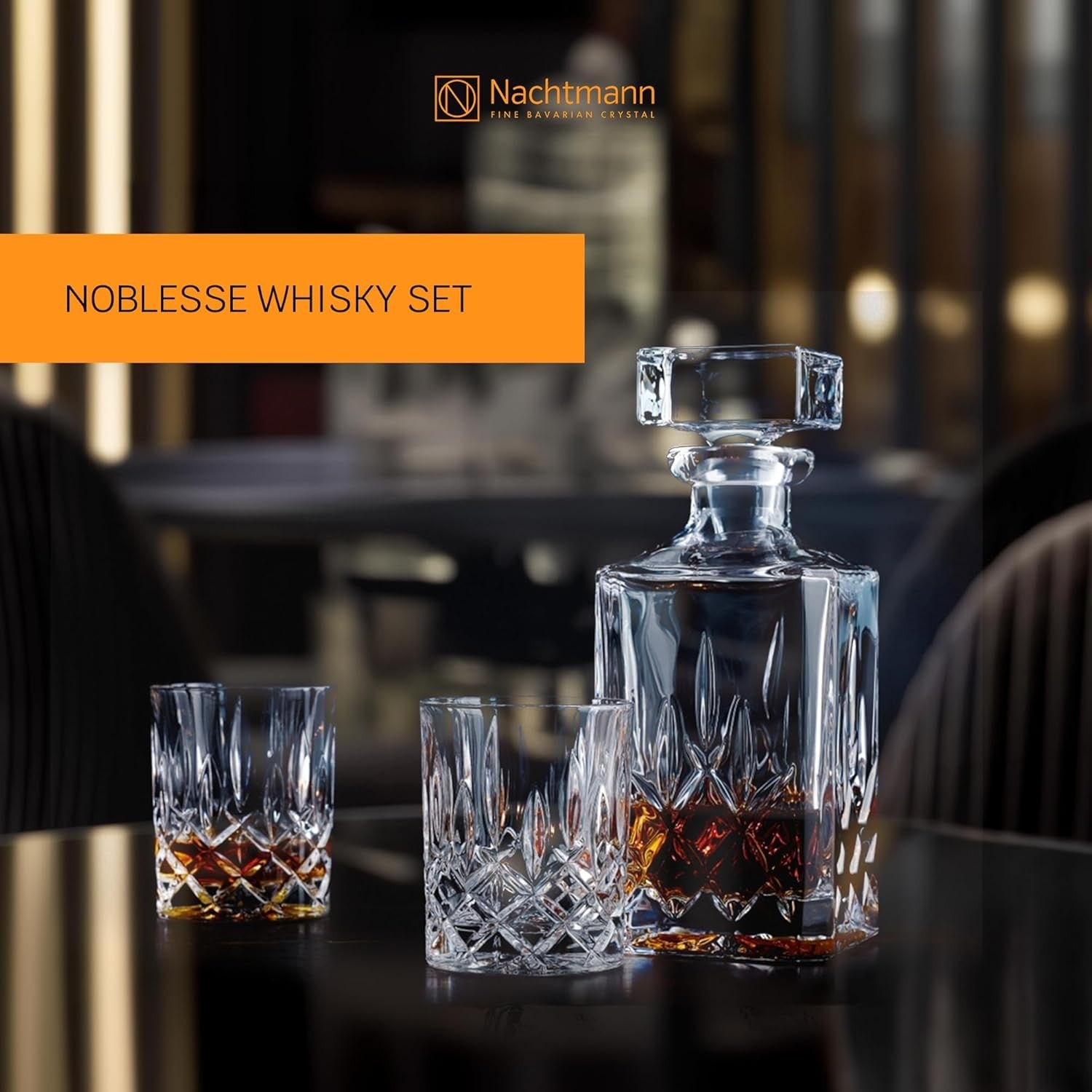 Crystal Whiskey Decanter Set with 2 Glasses | Premium Cut Glass Gift Box